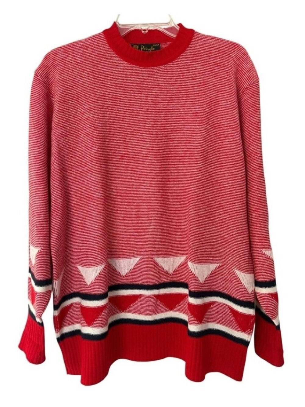 Vintage 70s Pringle of Scotland Striped Wool Sweater Size Large Red